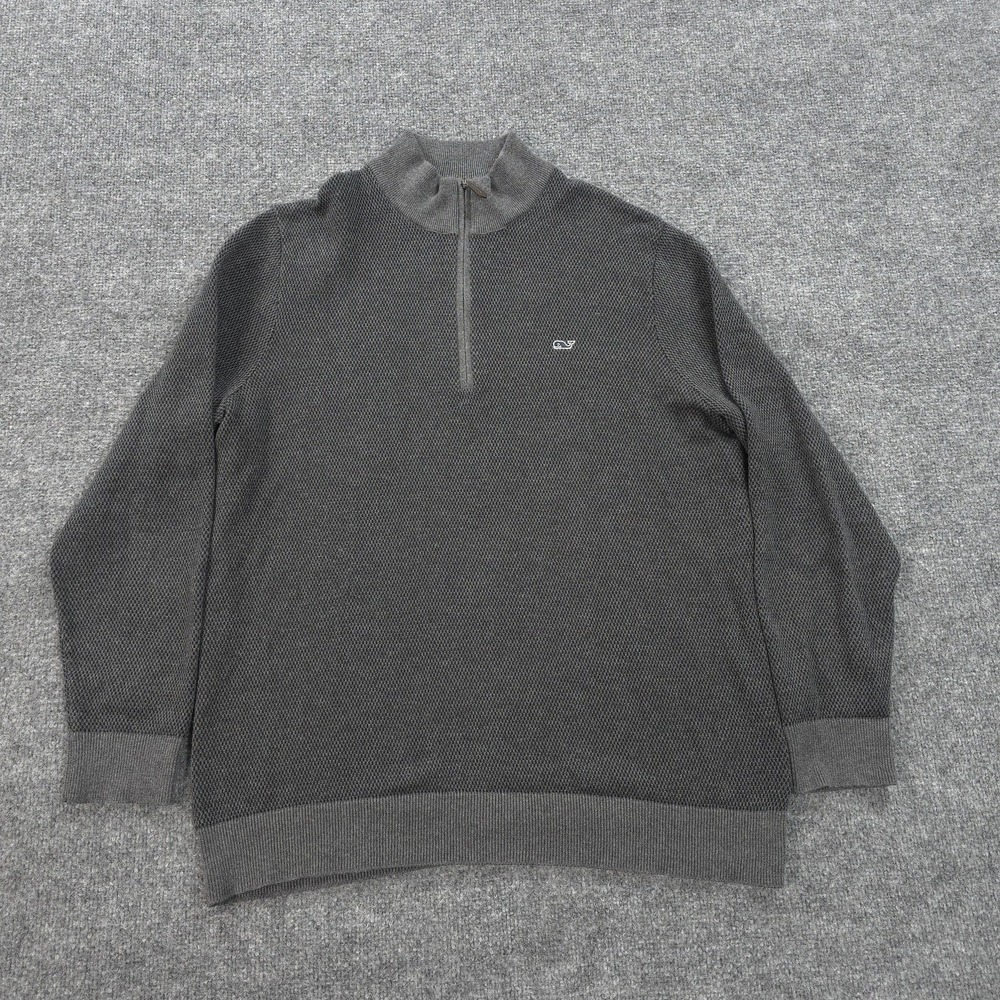 Vineyard Vines Sweater Mens L Gray Hamilton 1/2 Zip Mock Neck Pullover Preppy
